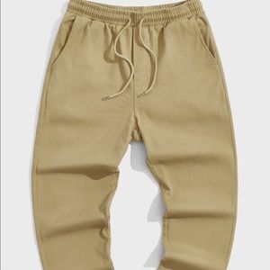 MEN Solid Drawstring Waist Pants TANED